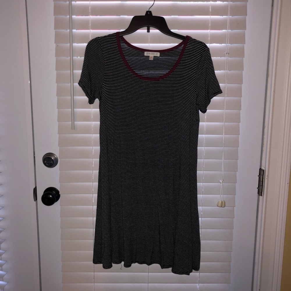 Striped Dress with Burgundy Neckline